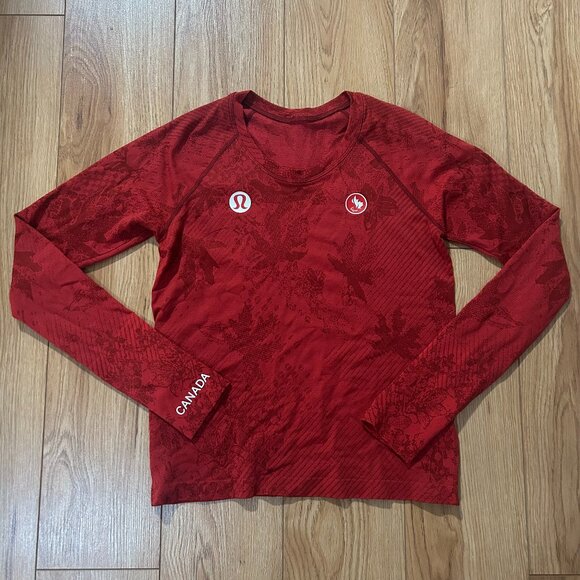 Lululemon Swiftly Tech Size 6? Parapan AM Team Canada Long Sleeve Shirt Red Base - Picture 1 of 3